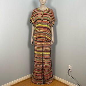 Kindom Striped Multicolor Women's Straight Leg Pant & Shirt set size Small